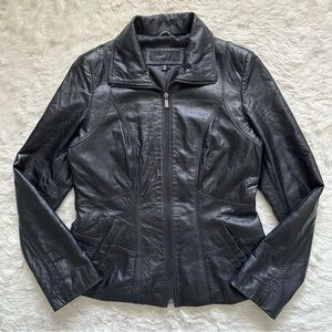 Avanti Jacket Genuine Leather Full Zip Up Collared Vintage Black S